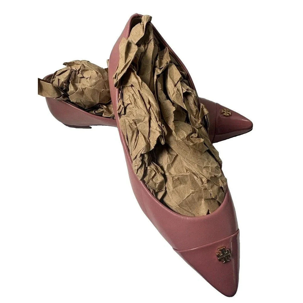 Tory Burch Fairford Point Toe Ballet Flat  Pink Leather Size 5 1/2
